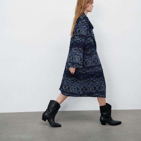 ZARA FLUID JACQUARD COAT LIMITED EDITION - Picture 9 of 12